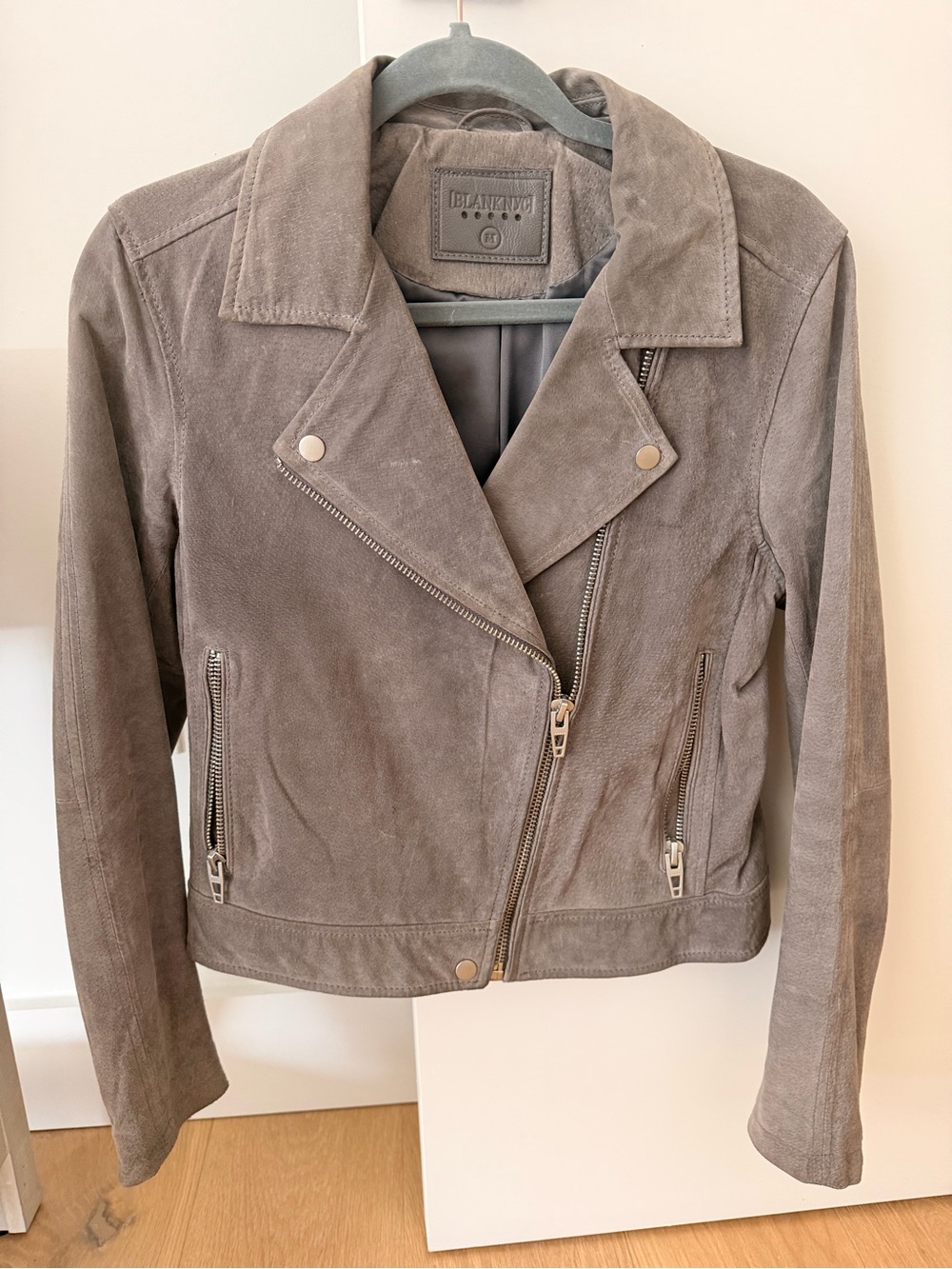 BlankNYC Grey Suede Moto Jacket Womens M
